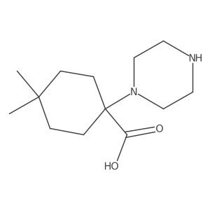 4,4-Dimethyl-1-(piperazin-1-yl)cyclohexane-1-carboxylic acid结构式