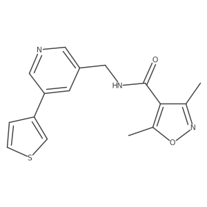 3,5-dimethyl-N-((5-(thiophen-3-yl)pyridin-3-yl)methyl)isoxazole-4-carboxamide结构式