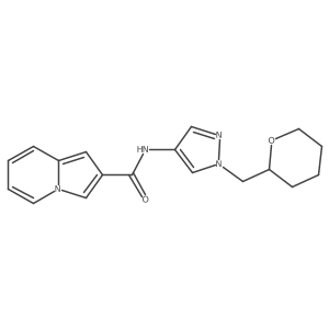 N-(1-((tetrahydro-2H-pyran-2-yl)methyl)-1H-pyrazol-4-yl)indolizine-2-carboxamide结构式