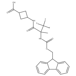 3-[2-({[(9H-fluoren-9-yl)methoxy]carbonyl}amino)-3,3,3-trifluoro-2-methylpropanamido]cyclobutane-1-carboxylic acid结构式