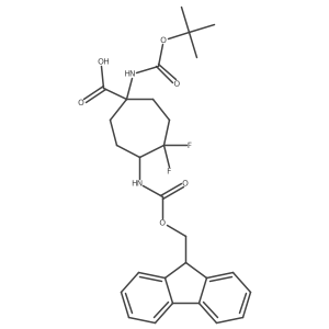 1-{[(tert-butoxy)carbonyl]amino}-5-({[(9H-fluoren-9-yl)methoxy]carbonyl}amino)-4,4-difluorocycloheptane-1-carboxylic acid结构式