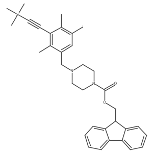 (9H-fluoren-9-yl)methyl 4-({5-iodo-2,4-dimethyl-3-[2-(trimethylsilyl)ethynyl]phenyl}methyl)piperazine-1-carboxylate结构式