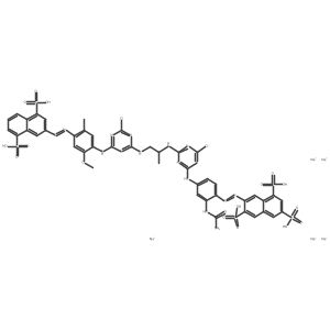 1,3,6-Naphthalenetrisulfonic acid, 7-((2-((aminocarbonyl)amino)-4-((4-chloro-6-((2-((4-chloro-6-((4-((4,8-disulfo-2-naphthalenyl)azo)-2-methoxy-5-methylphenyl)amino)-1,3,5-triazin-2-yl)amino)-1-methylethyl)amino)-1,3,5-triazin-2-yl)amino)phenyl)azo)-, pentasodium salt结构式