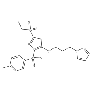 2-(ethylsulfonyl)-N-[3-(1H-imidazol-1-yl)propyl]-4-[(4-methylphenyl)sulfonyl]-1,3-thiazol-5-amine结构式