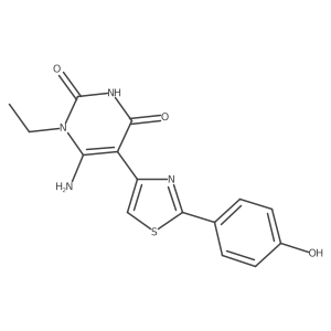 6-Amino-1-ethyl-5-[2-(4-hydroxyphenyl)-1,3-thiazol-4-yl]-1,2,3,4-tetrahydropyrimidine-2,4-dione Structure