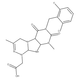 2-[7-[(2-chloro-6-fluorophenyl)methyl]-3,9-dimethyl-6,8-dioxo-5a,9a,10,10a-tetrahydro-4H-purino[8,7-c][1,2,4]triazin-1-yl]acetic acid Structure