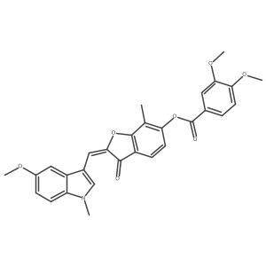 (2E)-2-[(5-methoxy-1-methyl-1H-indol-3-yl)methylidene]-7-methyl-3-oxo-2,3-dihydro-1-benzofuran-6-yl 3,4-dimethoxybenzoate结构式