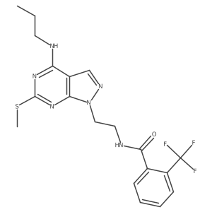 N-(2-(6-(methylthio)-4-(propylamino)-1H-pyrazolo[3,4-d]pyrimidin-1-yl)ethyl)-2-(trifluoromethyl)benzamide结构式