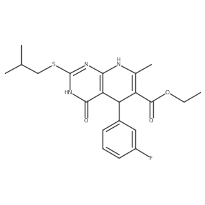 Ethyl 5-(3-fluorophenyl)-2-(isobutylthio)-7-methyl-4-oxo-3,4,5,8-tetrahydropyrido[2,3-d]pyrimidine-6-carboxylate结构式