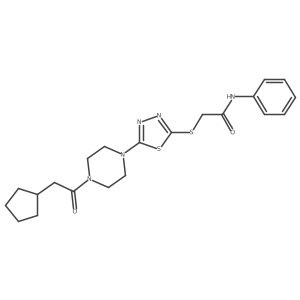 O=C(CSc1nnc(N2CCN(C(=O)CC3CCCC3)CC2)s1)Nc1ccccc1结构式