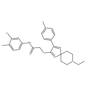 N-(3-chloro-4-fluorophenyl)-2-((8-ethyl-3-(p-tolyl)-1,4,8-triazaspiro[4.5]deca-1,3-dien-2-yl)thio)acetamide Structure