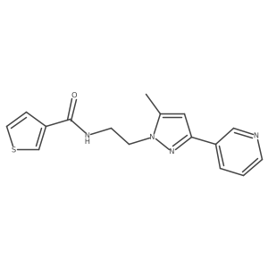 N-(2-(5-methyl-3-(pyridin-3-yl)-1H-pyrazol-1-yl)ethyl)thiophene-3-carboxamide结构式