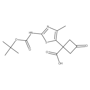 1-(2-{[(Tert-butoxy)carbonyl]amino}-4-methyl-1,3-thiazol-5-yl)-3-oxocyclobutane-1-carboxylic acid结构式