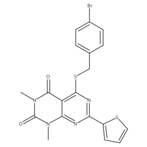 5-((4-bromobenzyl)thio)-1,3-dimethyl-7-(thiophen-2-yl)pyrimido[4,5-d]pyrimidine-2,4(1H,3H)-dione Structure