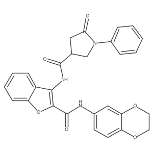 N-{2-[(2,3-dihydro-1,4-benzodioxin-6-yl)carbamoyl]-1-benzofuran-3-yl}-5-oxo-1-phenylpyrrolidine-3-carboxamide结构式