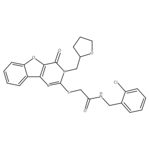 N-(2-chlorobenzyl)-2-{[4-oxo-3-(tetrahydrofuran-2-ylmethyl)-3,4-dihydro[1]benzofuro[3,2-d]pyrimidin-2-yl]sulfanyl}acetamide结构式