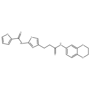 N-(4-(3-((2,3-dihydrobenzo[b][1,4]dioxin-6-yl)amino)-3-oxopropyl)thiazol-2-yl)furan-2-carboxamide结构式