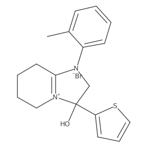 3-Hydroxy-3-(thiophen-2-yl)-1-(o-tolyl)-2,3,5,6,7,8-hexahydroimidazo[1,2-a]pyridin-1-ium bromide Structure
