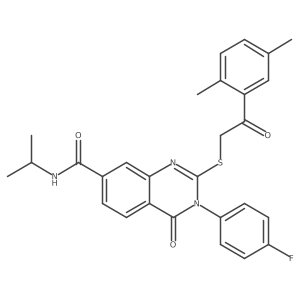 2-((2-(2,5-dimethylphenyl)-2-oxoethyl)thio)-3-(4-fluorophenyl)-N-isopropyl-4-oxo-3,4-dihydroquinazoline-7-carboxamide Structure