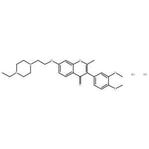 3-(3,4-dimethoxyphenyl)-7-(2-(4-ethylpiperazin-1-yl)ethoxy)-2-methyl-4H-chromen-4-one dihydrochloride结构式