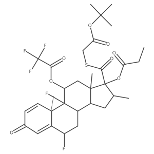 (6S,9R,10S,11S,13S,16R,17R)-17-(((2-(tert-butoxy)-2-oxoethyl)thio)carbonyl)-6,9-difluoro-10,13,16-trimethyl-3-oxo-11-(2,2,2-trifluoroacetoxy)-6,7,8,9,10,11,12,13,14,15,16,17-dodecahydro-3H-cyclopenta[a]phenanthren-17-yl propionate结构式