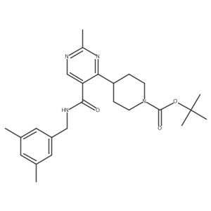 Tert-butyl 4-(5-((3,5-dimethylbenzyl)carbamoyl)-2-methylpyrimidin-4-yl)piperidine-1-carboxylate结构式