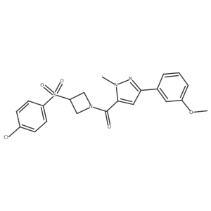 (3-((4-chlorophenyl)sulfonyl)azetidin-1-yl)(3-(3-methoxyphenyl)-1-methyl-1H-pyrazol-5-yl)methanone结构式