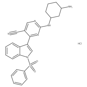2-(((1R,3S)-3-Aminocyclohexyl)amino)-4-(1-(phenylsulfonyl)-1H-indol-3-yl)pyrimidine-5-carbonitrile hydrochloride结构式
