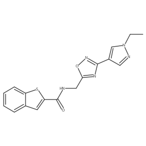 N-((3-(1-ethyl-1H-pyrazol-4-yl)-1,2,4-oxadiazol-5-yl)methyl)benzo[b]thiophene-2-carboxamide Structure