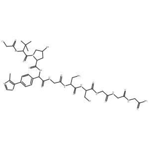 (2S,4R)-N-[(1R)-2-[[2-[[(1R)-1-(aminomethyl)-2-[[(1S)-2-[[2-[[2-[(2-amino-2-oxo-ethyl)amino]-2-oxo-ethyl]amino]-2-oxo-ethyl]amino]-2-oxo-1-(sulfanylmethyl)ethyl]amino]-2-oxo-ethyl]amino]-2-oxo-ethyl]amino]-1-[4-(4-methylthiazol-5-yl)phenyl]-2-oxo-ethyl]-1-[(2S)-2-[(2-chloroacetyl)amino]-3,3-dimethyl-butanoyl]-4-hydroxy-pyrrolidine-2-carboxamide结构式