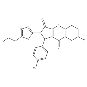 7-fluoro-1-(4-hydroxyphenyl)-2-(5-propyl-1,3,4-thiadiazol-2-yl)-4a,5,6,7,8,8a-hexahydro-1H-chromeno[2,3-c]pyrrole-3,9-dione结构式