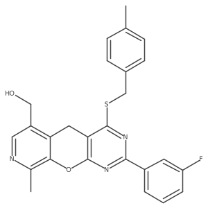 (2-(3-fluorophenyl)-9-methyl-4-((4-methylbenzyl)thio)-5H-pyrido[4',3':5,6]pyrano[2,3-d]pyrimidin-6-yl)methanol Structure