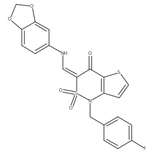 (3Z)-3-[(1,3-benzodioxol-5-ylamino)methylene]-1-(4-fluorobenzyl)-1H-thieno[3,2-c][1,2]thiazin-4(3H)-one 2,2-dioxide结构式