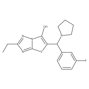 2-Ethyl-5-((3-fluorophenyl)(pyrrolidin-1-yl)methyl)thiazolo[3,2-b][1,2,4]triazol-6-ol结构式