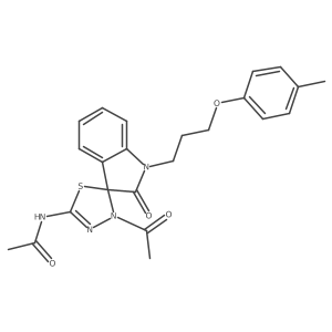 N-[4-acetyl-1'-[3-(4-methylphenoxy)propyl]-2'-oxospiro[1,3,4-thiadiazole-5,3'-indole]-2-yl]acetamide结构式