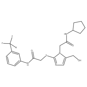2-({1-[(cyclopentylcarbamoyl)methyl]-5-(hydroxymethyl)-1H-imidazol-2-yl}sulfanyl)-N-[3-(trifluoromethyl)phenyl]acetamide Structure