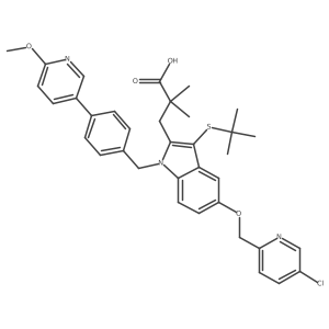 3-[3-Tert-butylsulfanyl-5-[(5-chloropyridin-2-yl)methoxy]-1-[[4-(6-methoxypyridin-3-yl)phenyl]methyl]indol-2-yl]-2,2-dimethylpropanoic acid Structure