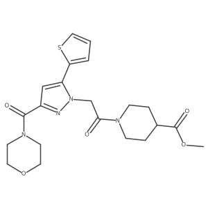 methyl 1-(2-(3-(morpholine-4-carbonyl)-5-(thiophen-2-yl)-1H-pyrazol-1-yl)acetyl)piperidine-4-carboxylate Structure
