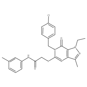 2-({6-[(4-chlorophenyl)methyl]-1-ethyl-3-methyl-7-oxo-1H,6H,7H-pyrazolo[4,3-d]pyrimidin-5-yl}sulfanyl)-N-(3-methylphenyl)acetamide结构式