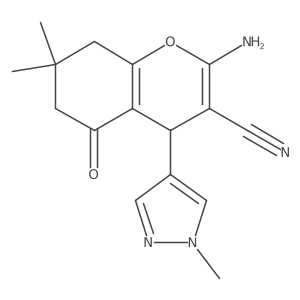 2-amino-7,7-dimethyl-4-(1-methyl-1H-pyrazol-4-yl)-5-oxo-5,6,7,8-tetrahydro-4H-chromene-3-carbonitrile Structure