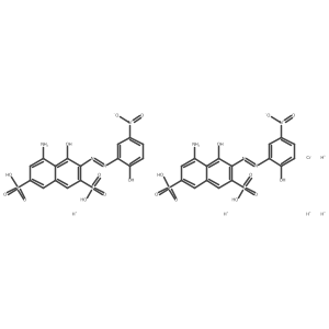 Nc1cc(S(=O)(=O)[O-])cc2cc(S(=O)(=O)[O-])c(N=Nc3cc([N+](=O)[O-])ccc3[O-])c([O-])c12.Nc1cc(S(=O)(=O)[O-])cc2cc(S(=O)(=O)[O-])c(N=Nc3cc([N+](=O)[O-])ccc3[O-])c([O-])c12.[Cr+3].[H+].[H+].[H+].[H+].[H+]结构式