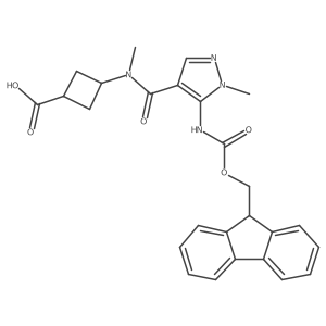 3-[N-methyl5-({[(9H-fluoren-9-yl)methoxy]carbonyl}amino)-1-methyl-1H-pyrazole-4-amido]cyclobutane-1-carboxylic acid结构式