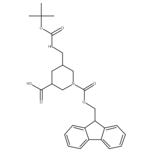 5-({[(tert-butoxy)carbonyl]amino}methyl)-1-[(9H-fluoren-9-ylmethoxy)carbonyl]piperidine-3-carboxylic acid结构式