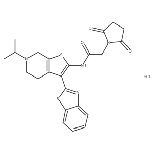 N-(3-(benzo[d]thiazol-2-yl)-6-isopropyl-4,5,6,7-tetrahydrothieno[2,3-c]pyridin-2-yl)-2-(2,5-dioxopyrrolidin-1-yl)acetamide hydrochloride结构式