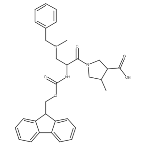 1-{3-[benzyl(methyl)amino]-2-({[(9H-fluoren-9-yl)methoxy]carbonyl}amino)propanoyl}-4-methylpyrrolidine-3-carboxylic acid结构式