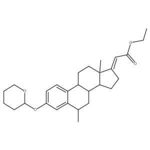 19-Norpregna-1,3,5(10),17(20)-tetraen-21-oic acid, 7-methyl-3-((tetrahydro-2H-pyran-2-yl)oxy)-, ethyl ester, (7alpha,17E)-结构式