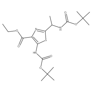 Ethyl 5-{[(tert-butoxy)carbonyl]amino}-2-(1-{[(tert-butoxy)carbonyl]amino}ethyl)-1,3-thiazole-4-carboxylate结构式