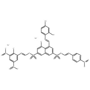 2,7-Naphthalenedisulfonic acid, 4-[(2,4-dihydroxyphenyl)azo]-5-hydroxy-, mono[(2-hydroxy-3,5-dinitrophenyl)azo] mono[(4-nitrophenyl)azo] deriv., disodium salt结构式