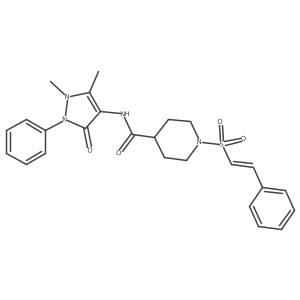 N-(1,5-dimethyl-3-oxo-2-phenyl-2,3-dihydro-1H-pyrazol-4-yl)-1-(2-phenylethenesulfonyl)piperidine-4-carboxamide结构式