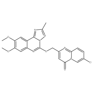 7-chloro-2-(((8,9-dimethoxy-2-methyl-[1,2,4]triazolo[1,5-c]quinazolin-5-yl)thio)methyl)-4H-pyrido[1,2-a]pyrimidin-4-one结构式